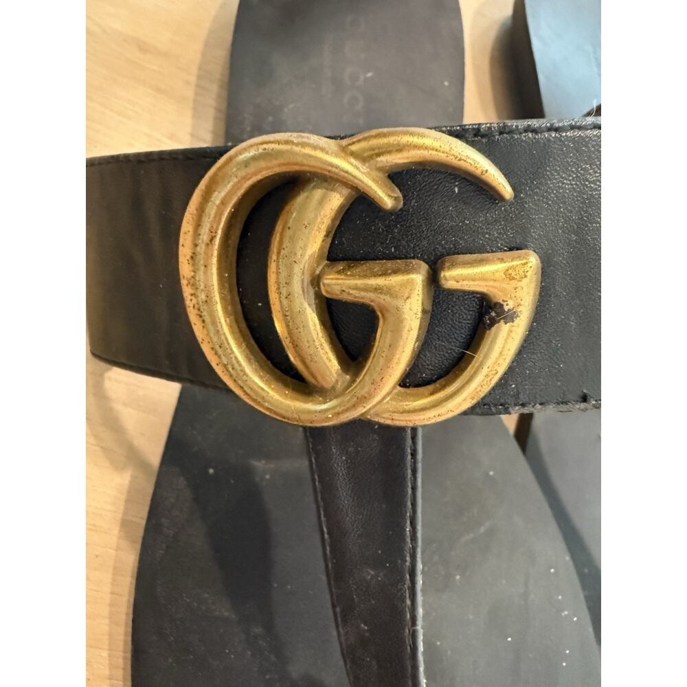 Gucci Marmont GG Women Thong Sandals Black Leather Size 39 US 8.5 Hardware Flaw - Picture 6 of 10